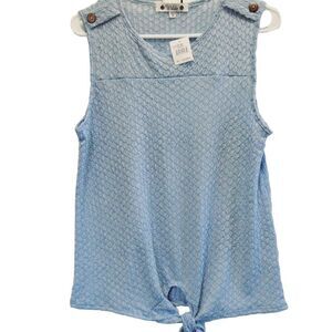 NWT WILDE SOFT BLUE POLY/SPANDEX SPRING/SUMMER TIE FRONT DETAIL TANK TOP MEDIUM